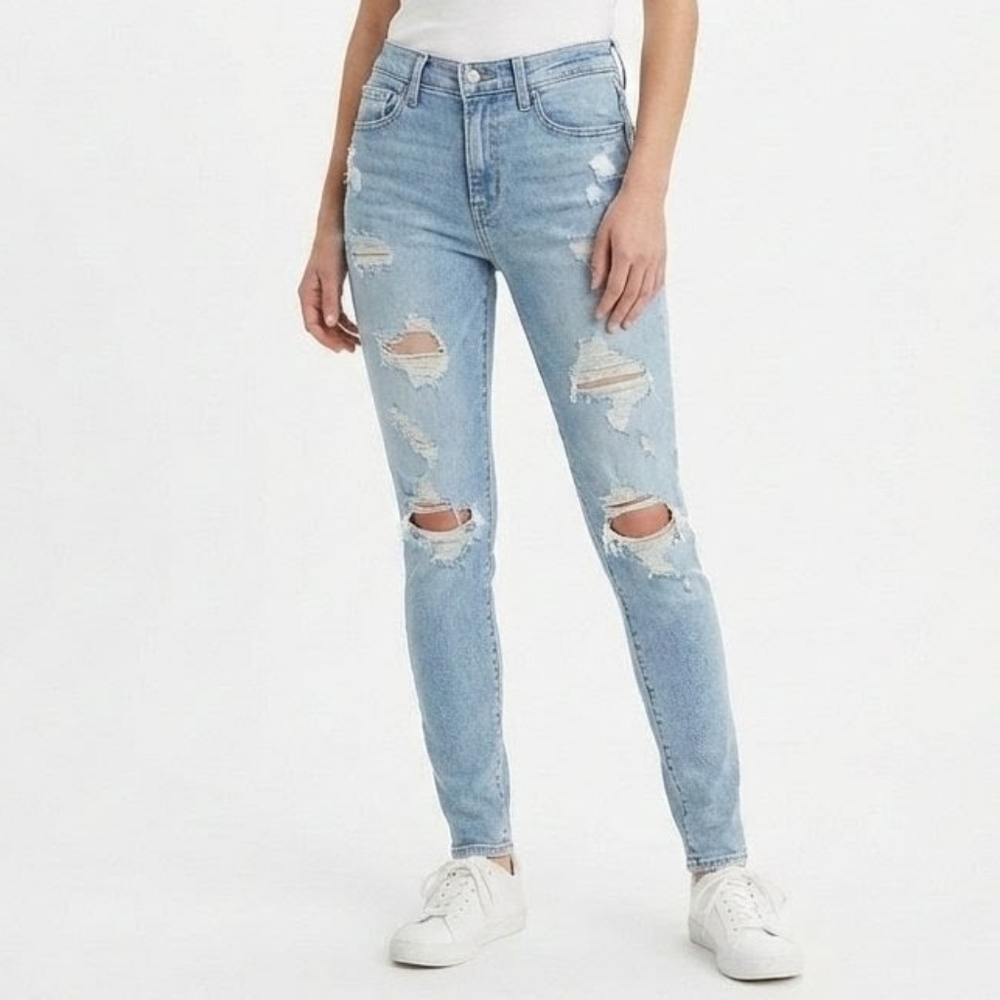 Levi’s 721 High Rise Skinny Jeans Light Wash Distressed Ripped Denim Size 27